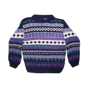Vintage Ecuadorian Wool Knit Sweater Purple Navy
